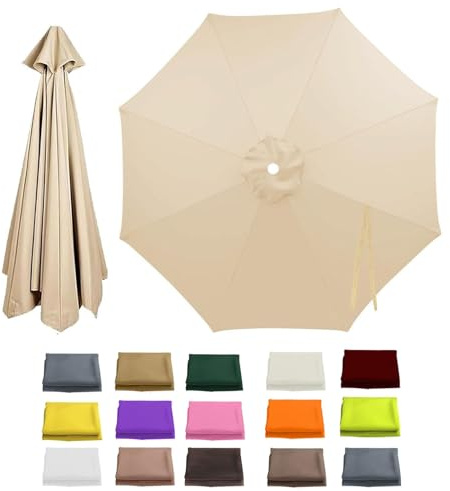 2.7m/3.0m/4.0m Toldo de Recambio de Sombrilla Terraza Exterior, 6/8Varillas Tela de Repuesto para Sombrilla de Jardin, Parasol de Repuesto para Mercado Piscina Patio(Beige,13FT(4.0m) 8-Ribs)