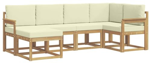 vidaXL Outdoor-Sofagarnitur mit Kissen 6 pcs Weiß und Creme Polyester, Garten-Sofa, modernes Outdoor-Komfort-Set, langlebige Sitzgarnitur für Entspannung und Terrasse