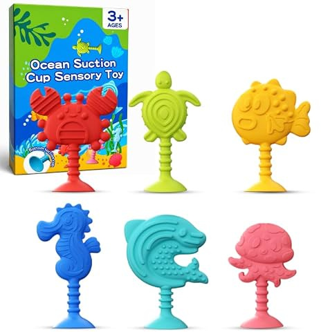6er Pack Badewannenspielzeug Ozean Badespielzeug für Kleinkinder | Lebensmittelechtes BPA-freies Silikon Badespielzeug mit Saugnapf für die sensorische Förderung und effektiven Stressabbau