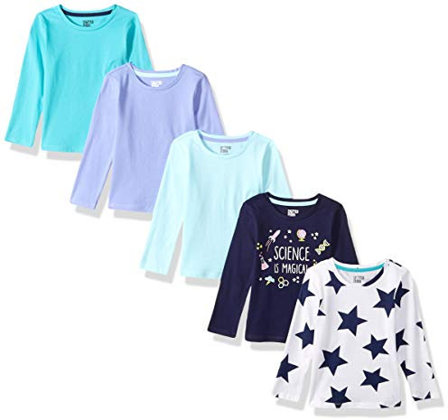 Amazon Essentials Girls' Long-Sleeve T-Shirts, Pack of 5, Multicolour/Stars, 9 Years