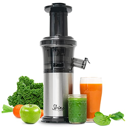 Shine Kitchen Co. Vertical Slow Juicer, SJV-107-A Cold Press, Masticating Juice Extractor, Silver and Black
