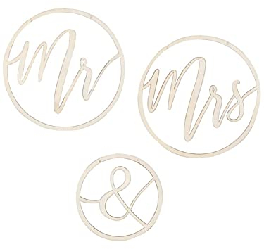 Ginger Ray Mr & Mrs Hängende Kreolen aus Holz, Hochzeitsdekoration, Hintergrund, 3 Stück, Gold