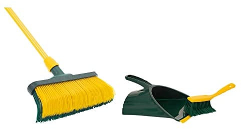 Krallenbesen Set 40 cm Holz mit Teleskopstiel gebogenen Borsten mit Kehrgarnitur Gartenbesen Straßenbesen Kehrbesen (Besen + Kehrschaufel Set Krallenhandfeger, 40 cm)