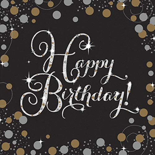 NET TOYS 16 Elegante Happy Birthday Servietten - Schwarz 33x33cm - Außergewöhnliche Party-Tischdeko Papierservietten - Genau richtig für Geburtstagsfeier & Mottoparty