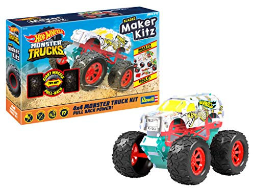 Revell- Monster Truck Hissy Fit, Voiture à retrofriction 1:32 avec Rampe de Saut Hot Wheels rétro-Friction à Construire, 50318, Blanc/Jaune
