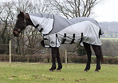 Horse Waterproof Fly Rug 600D Turnout Top Lightweight Combo Fly Rug Mesh (6'0'', GREY/SILVER)