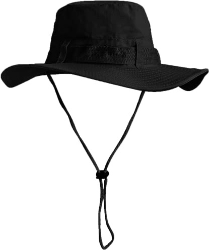 Fischerhut, faltbar, für Herren und Damen, LSF 50, breiter Krempe, wasserdichter Angelhut für Sommer, Freiluft, Jagd, Camping Safari, Schwarz One size