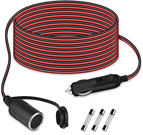 URAQT Verlängerungskabel für Auto, 4.6M 12 V-24 V DC KFZ Zigarettenanzünder-Verlängerungskabel 17 AWG-Stecker Universeller Wasserdichter Verlängerungskabel Mit 3 15-A-Sicherung More Power +