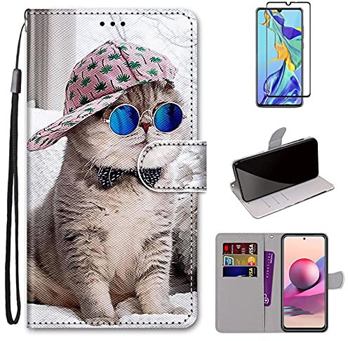 MUTOUREN Compatible with Samsung Galaxy S22 Ultra Case with 1* Screen Protector, PU Leather Wallet Case Flip Folio Cover Magnetic Closure Protective Bumper, Cool Cat
