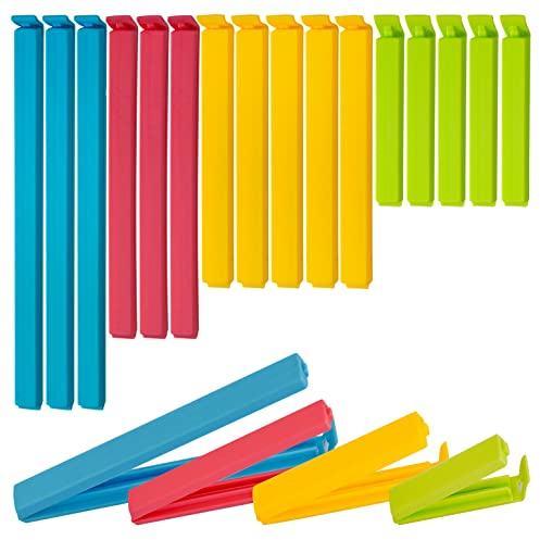 Set of 16 - Food Bag Clips for Food Storage in 4 Assorted Sizes & Colours - Food Clips for Keeping Food Fresh, Bag clips for Food Storage in Freezer Bags & Pet Food Storage Bags (Pack of 16)