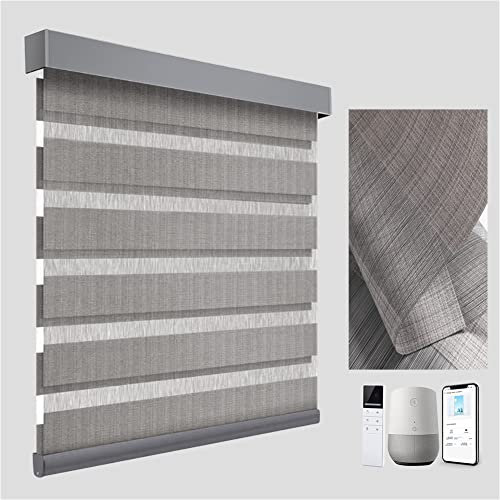 TIPIACE Rechargeable Motorized Zebra Blinds Fashion Black Silk Dual Layer Shades for Home Offices Windows,Customize Size(Grey White W60 X H160cm)