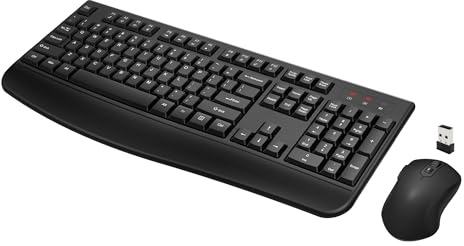 Wireless Keyboard and Mouse Combo, Full-Sized 2.4GHz Wireless Keyboard with Comfortable Palm Rest and Optical Wireless Mouse for Windows, Mac OS PC/Desktops/Computer/Laptops (Black)