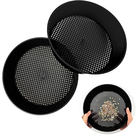 LNQ LUNIQI 2-teiliges rundes Gartensieb-Set mit Griff, Sandsieb-Set für Siebarbeiten von kleinem Kies, Erde, Sand (schwarz)