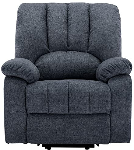 Power Lift Chair Electric Recliner for Elderly Heated Vibration Massage Fabric Sofa Motorized Living Room Chair with Side Pocket and USB Charge Port&Massage Remote Control (GreyBlue)