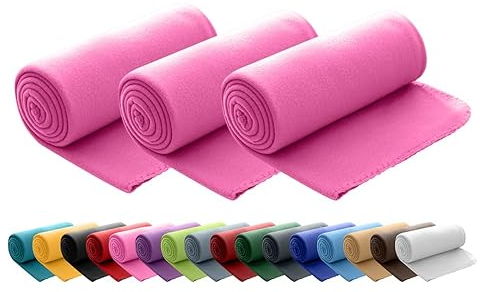 wometo 3er Set Polar Fleecedecke oekoTex 130x160 ca. 400g mit Anti-Pilling und Kettelrand rosa