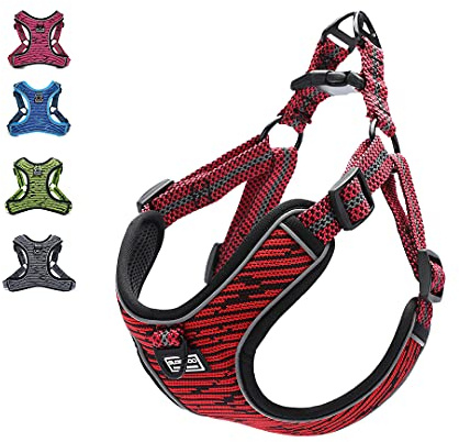 Suredoo Adjustable Dog Harness with Front Clip, No Pull Soft Mesh Padded Reflective Breathable Pet Vest Harness for Small Medium Large Dogs (M, Red)