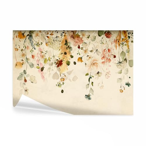 decomonkey Fototapete Blumen, 250x175 cm, Natur Pflanzen Stein Vintage | Retro, bunt, beige, Vlies, Schlafzimmer, Wohnzimmer, Tapete, Fototapeten, Tapeten, Vliestapete, Wandtapete, moderne, Wand