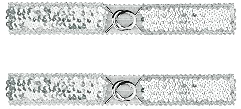 Allegra K Damen Dünne elastische Taillengürtel Pailletten-Dekor, dehnbare Gürtel für Kleider, 2 Stück Silberne Seite Silber 64cm/25.19