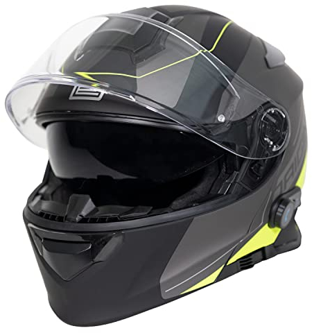 ORIGINE Motorradhelm Bluetooth Klapphelm Integralhelm ECE Mit Doppelvisier (Spike Fluo Yellow Black,M)