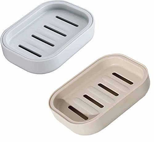 2Pack Plastic Soap Dish Square Soap Dishes Double Layer Draining Soap Dish Tray Soap Holder Soap Saver Box Container Removable Soap Drainers for Bathroom Shower Kitchen Sponage Keep Soap Dry