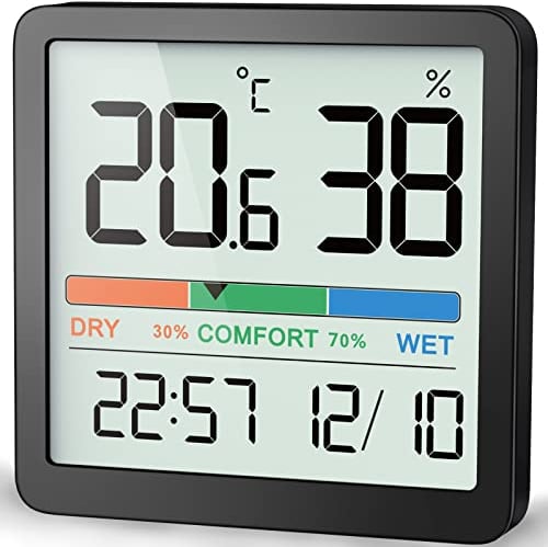 NOKLEAD Igrometro Termometro per interni - Indicatore digitale con sensore di monitoraggio della temperatura, Portable misuratore di umidità accurato (1, Nero, 7cm)