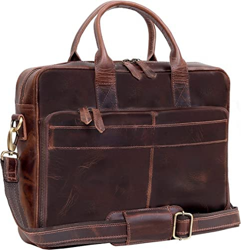 Dhk Devil Hunter Killer 40,6 cm (16 Zoll) Leder-Aktentasche, Laptop-Kuriertasche für Damen und Herren, beste Büro-, Schul-, College-Tasche, dunkelbraun, Medium