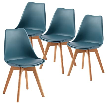 EGGREE 4er Set Esszimmerstühle mit Massivholz Buche Bein SGS Geprüfter, Skandinavisch Design Gepolsterter aus PU-Leder Küchenstuhl Essstühle, Morandi Dunkel