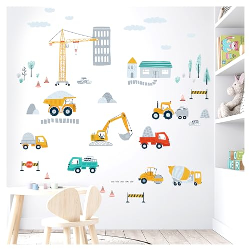 Little Deco Wandsticker Bagger Fahrzeuge Set Wandtattoo für Kinderzimmer Baustelle Wandaufkleber Junge Babyzimmer Wanddeko DL959-4