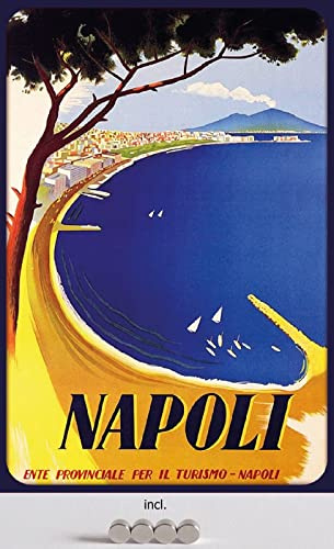 DekoDrom® Blechschild 20x30 cm mit Magnete historisches Plakat NEAPEL Napoli Italien Italy Urlaub Vesuv Strand Dekoration Bar Kneipe Sammler