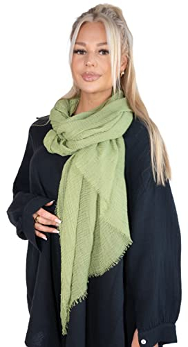 Lolus Dünner, leichter und weicher Uni Damen Schal in gewellter Struktur - Isabella (khaki, One Size)