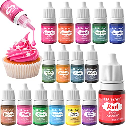 Food Colouring - 16 Colour Vivid Food Colouring Liquid, Concentrated Icing Food Colour Dye for Cake Decorating, Cooking, Fondant, Macaron, Slime Making, DIY Soap Making- 6 ml
