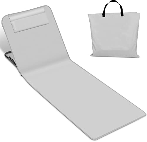 Yakimz Strandliegen, Tragbar Strandmatte mit Einstellbar 5-stufige Höhe, Faltbare Klappbar Strandstuhl mit Verstellbare Rückenlehne und platzsparend zusammenfaltbar, für Strand, Camping, Hellgrau