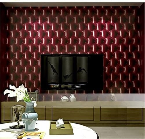 Luxuriöse Europäische 3D-Tapete. Kunstleder Weiche Tapete. Für TV-Hintergrund, Schlafzimmer, Wohnzimmer Eingang. Pvc Tapete (Rot-54805)