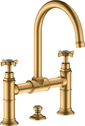 hansgrohe AXOR Montreux 2-Griff-Waschtischarmatur 220, Zugstangen-Ablaufgarnitur, 16510950, Farbe: Brushed Brass