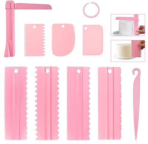 9 Pièces Grattoir à Gâteau, Réglable Gâteau Plus Lisse, Spatules à Gâteau, Racloir Gateau, Grattoir Gateau Patisserie, Gâteau Grattoir Décoration Peigne pour Crème, Gâteau, Pâtisserie