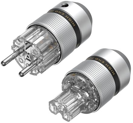 Brollitest Fiche de Contact de Protection Haut de Gamme Rhodiée - Secteur Schuko Transparente + IEC 320 C15 (Plaqué Rhodium)