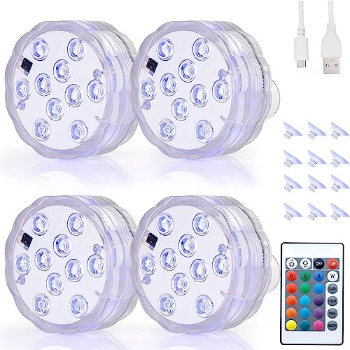BIGFOX Lumière Piscine Eclairage Piscine LED Couleur RGB16, Rechargeable par USB, Suspension Ventouse, Étanche IP68,Contrôle à Distance, Convient pour Jardin, Baignoire