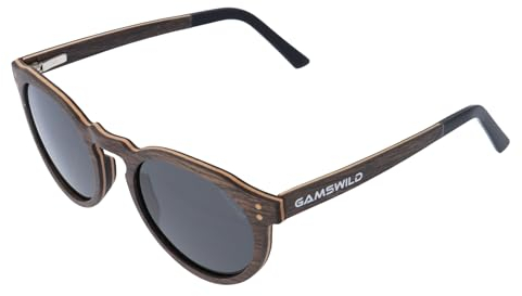 Gamswild Holzbrille WM0014 Sonnenbrille Panto Mode Brille Damen Herren | braun | grau |, Farbe: Grau