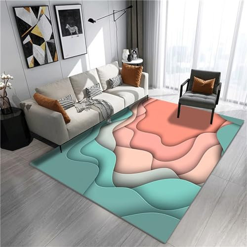 AU-OZNER großer Teppich Blauer Teppich, leicht zu reinigender Couchtisch-Teppichteppich landhausstil,Blau,50x80cm