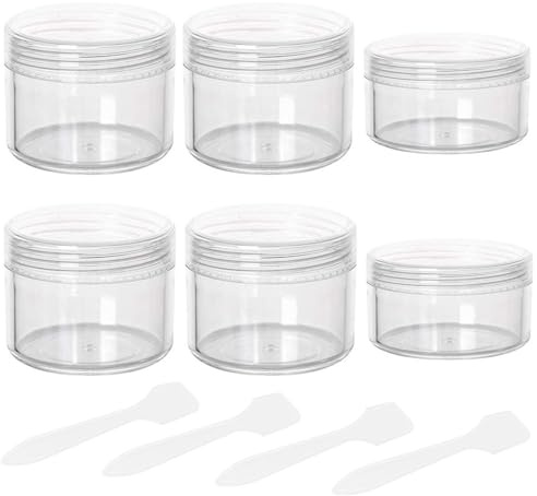 Lot de 6 petits pots à cosmétiques vides en plastique transparent de 10 ml et 20 ml avec couvercles, spatules pour crème et maquillage