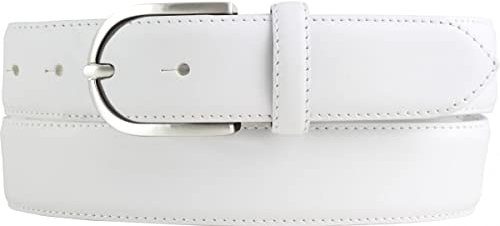 Hochwertiger Damengürtel aus Vollrindleder mit runder Gürtelschließe 3,5 cm | Bombierter Ledergürtel Damen 35mm | Damen-Gürtel made in Italy | Weiß 95cm
