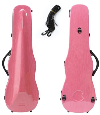 WUQIMUSC Custodia per violino 4/4 Full Size in fibra di vetro di carbonio guscio rigido impermeabile Violino casi da viaggio con cinghie posteriori (rosa)