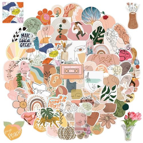 100 Stück Boho Ästhetische Aufkleber, Niedliche Ästhetische Aufkleber, Minimalistische Abstrakte Linienkunst Dekoration, für Laptop, Telefon, Wasserflasche, Skateboard, Koffer, Gitarre, Pad,