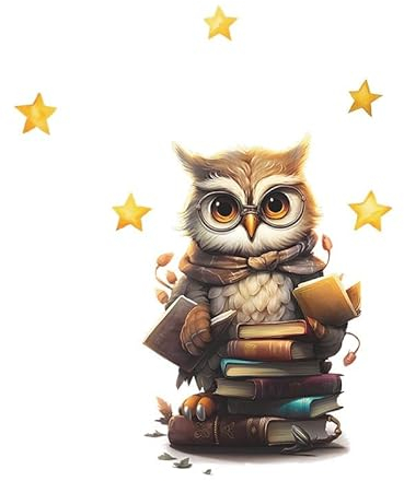 COVPAW Wandtattoo Eule Bücher Sterne Wandaufkleber Kinderzimmer Lernnen Professor Lehrer Flur Küche Wandsticker Wanddeko Babyzimmer Wohnzimmer Kindergarten Jungezimmer Mädchenzimmer (Eule Buch)