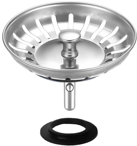HUAERSICO Universal tapón Fregadero Cocina con colador 82mm,Colador Fregadero y tapon Fregadero Cocina,Colador de desagüe de Fregadero de Acero Inoxidable,2 Juntas