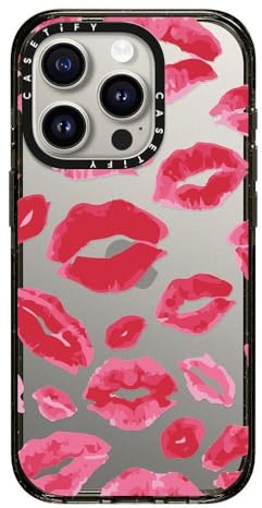 CASETiFY Impact iPhone 15 Pro Case [4X Military Grade Drop Tested / 8.2ft Drop Protection] - Lipstick Kisses - Clear Black