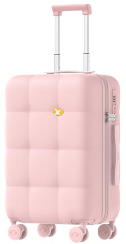 MGOB Koffer Handgepäck Hartschalen Trolley Leicht Polycarbonat Reisekoffer mit TSA-Schloss und 4 Rollen, 55x37x24cm, Rosa