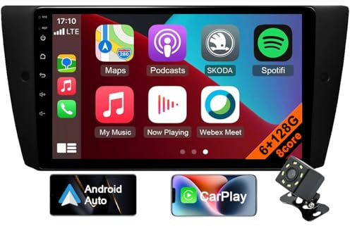 Android 12 Autoradio für BMW 3 Series E90 E91 E92 E93 (2006-2012) mit CarPlay/Android Auto, 9 Zoll HD Touchscreen Autoradio mit GPS, Lenkradsteuerung, FM RDS, Bluetooth, WLAN (8core 6GB+128GB)