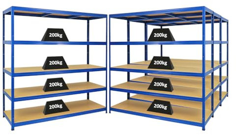 PROREGAL Mega Deal 4er-Set Schwerlastregal Giant Elephant 180x180x60cm mit 5 Ebenen Fachlast 200kg Blau, Kellerregal, Steckregal, Garagenregal, Lagerregal