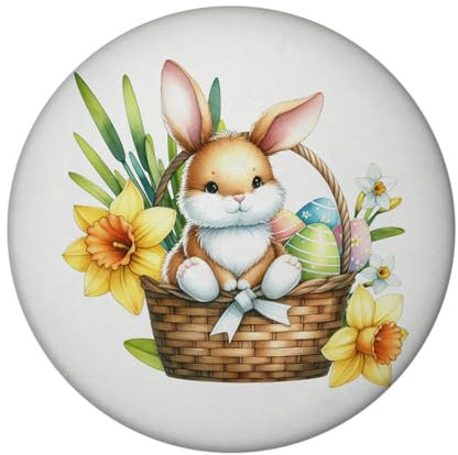 Osterhase im Osternest Magnet rund Süßer Hase mit Osterglocken Osterdeko für Osterkorb Magnetisch Glocken im Oster Korb
